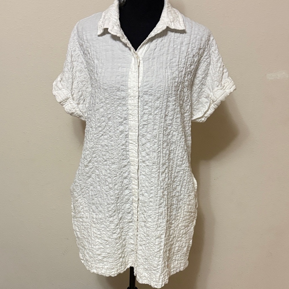 Abercrombie & Fitch White Textured Short Sleeve Shirt Dress